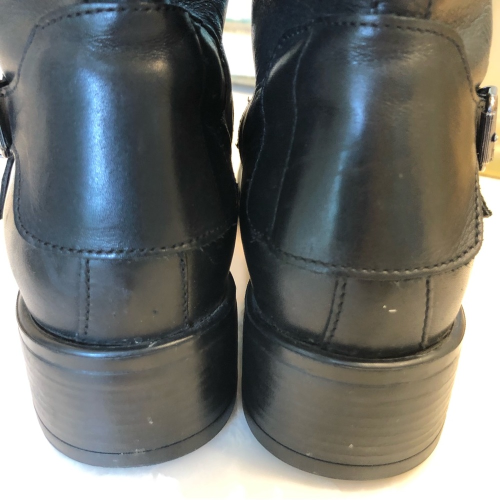 Elle Motorcycle Chunky Black Leather Boots with Silver Detail. So on trend! Sz39 - Picture 13 of 14